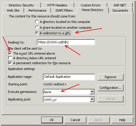 IIS website properties to redirect from http to https